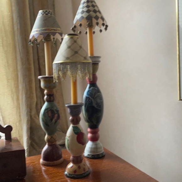 Three hand painted candle sticks by Tracy Potter Shades by McKenzie Child’s - Picture 1 of 8